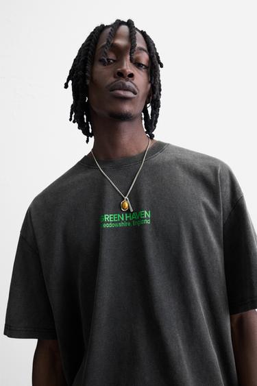 WASHED TEXT T-SHIRT - Anthracite grey by Zara - Image 4