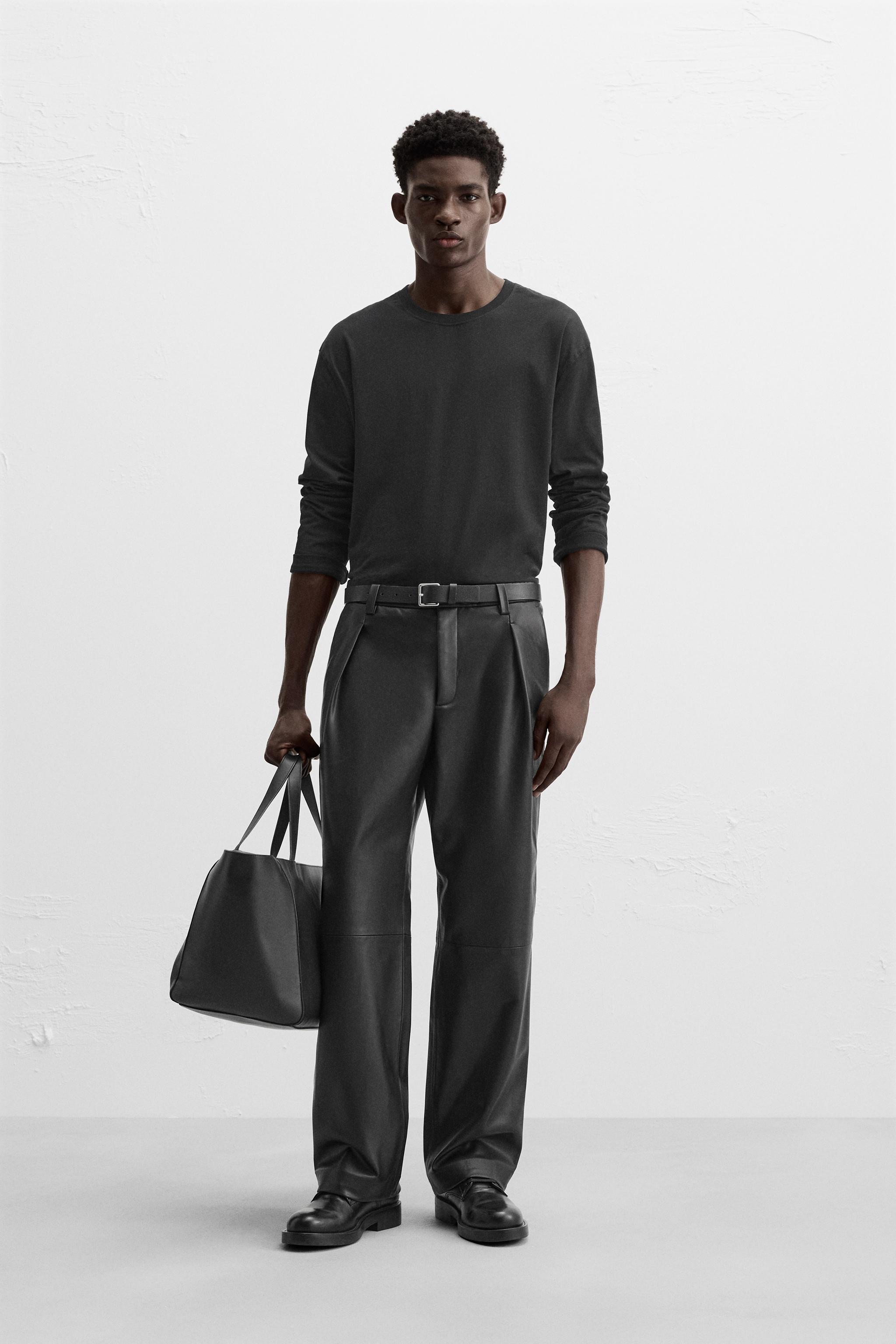 PLEATED FAUX LEATHER TROUSERS Black ZARA United Kingdom