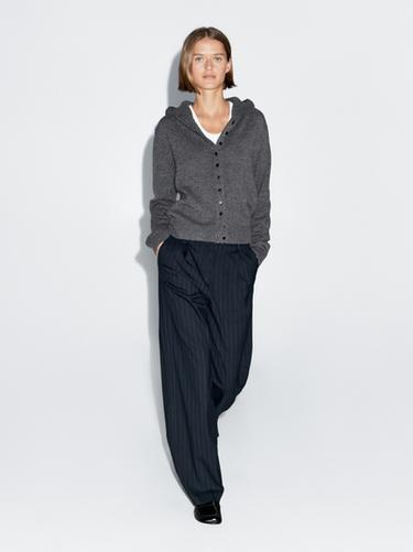 Zara Pinstripe wide-leg trousers - Navy blue