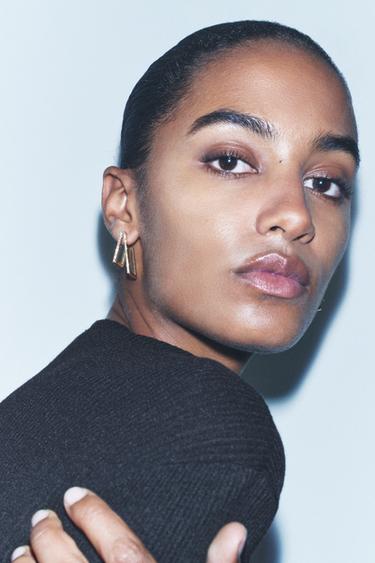 PENDIENTES DOBLE BRILLOS - Dorado de Zara - Imagen 0