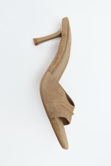 LEATHER MULE HEELS - Sand Brown by Zara