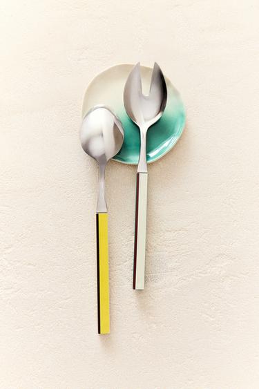 Zara SALAD FLATWARE SET WITH STRIPED HANDLE (SET OF 2) X COLLAGERIE - striped