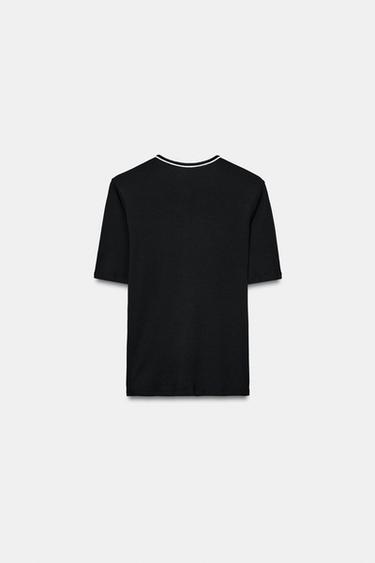 CONTRAST PIPING T-SHIRT - Black / White by Zara - Image 5