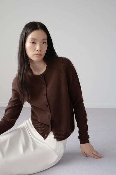 100% WOOL BASIC CARDIGAN - Brown by Zara