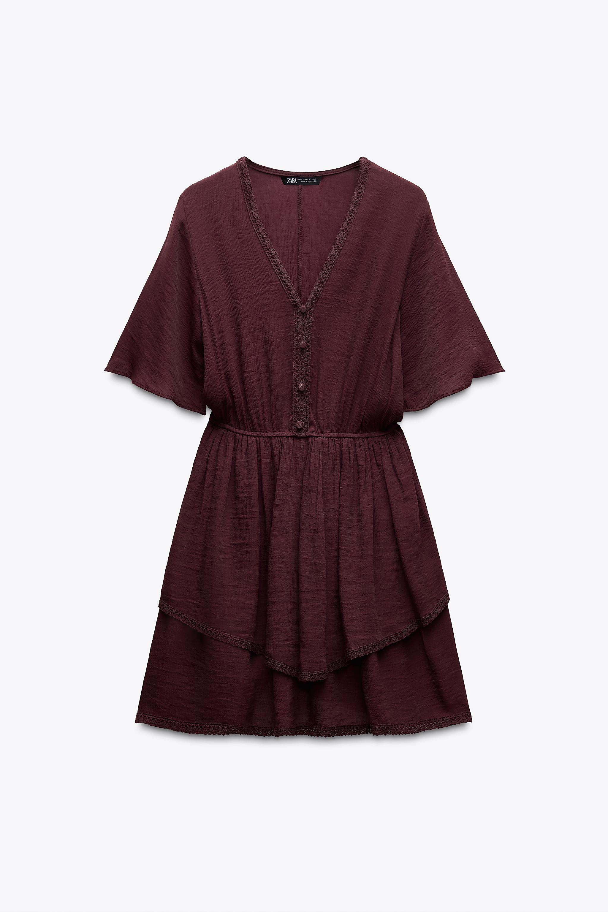 レーストリム ミニワンピース - バーガンディ | ZARA Japan / 日本