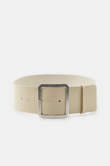 Zara 100% LEATHER BELT WITH MAXI BUCKLE - Ecru - Image 0