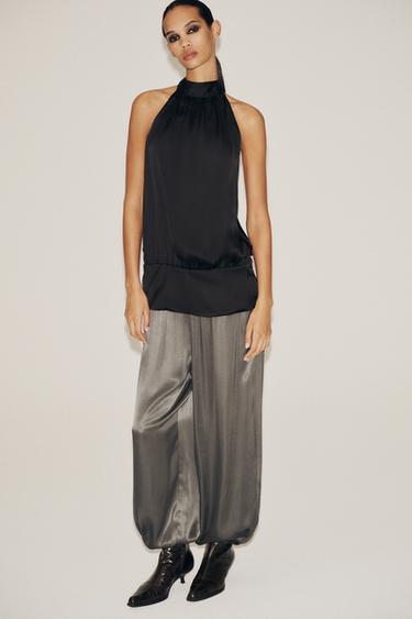 SATIN HALTER TOP - Black by Zara
