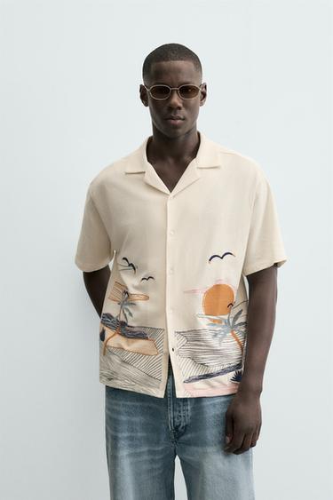 EMBROIDERED TEXTURED SHIRT - Oyster-white by Zara