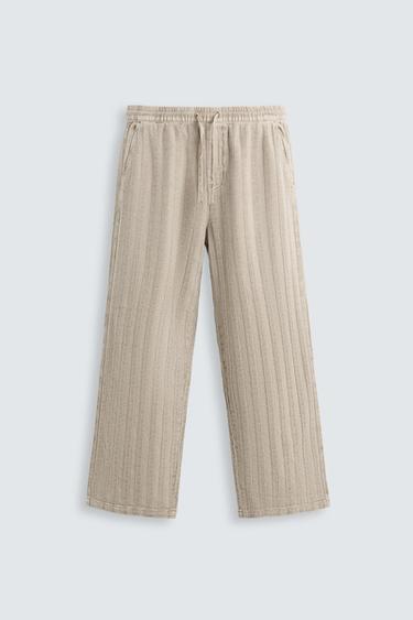 RELAXED FIT JACQUARD TROUSERS - camel by Zara