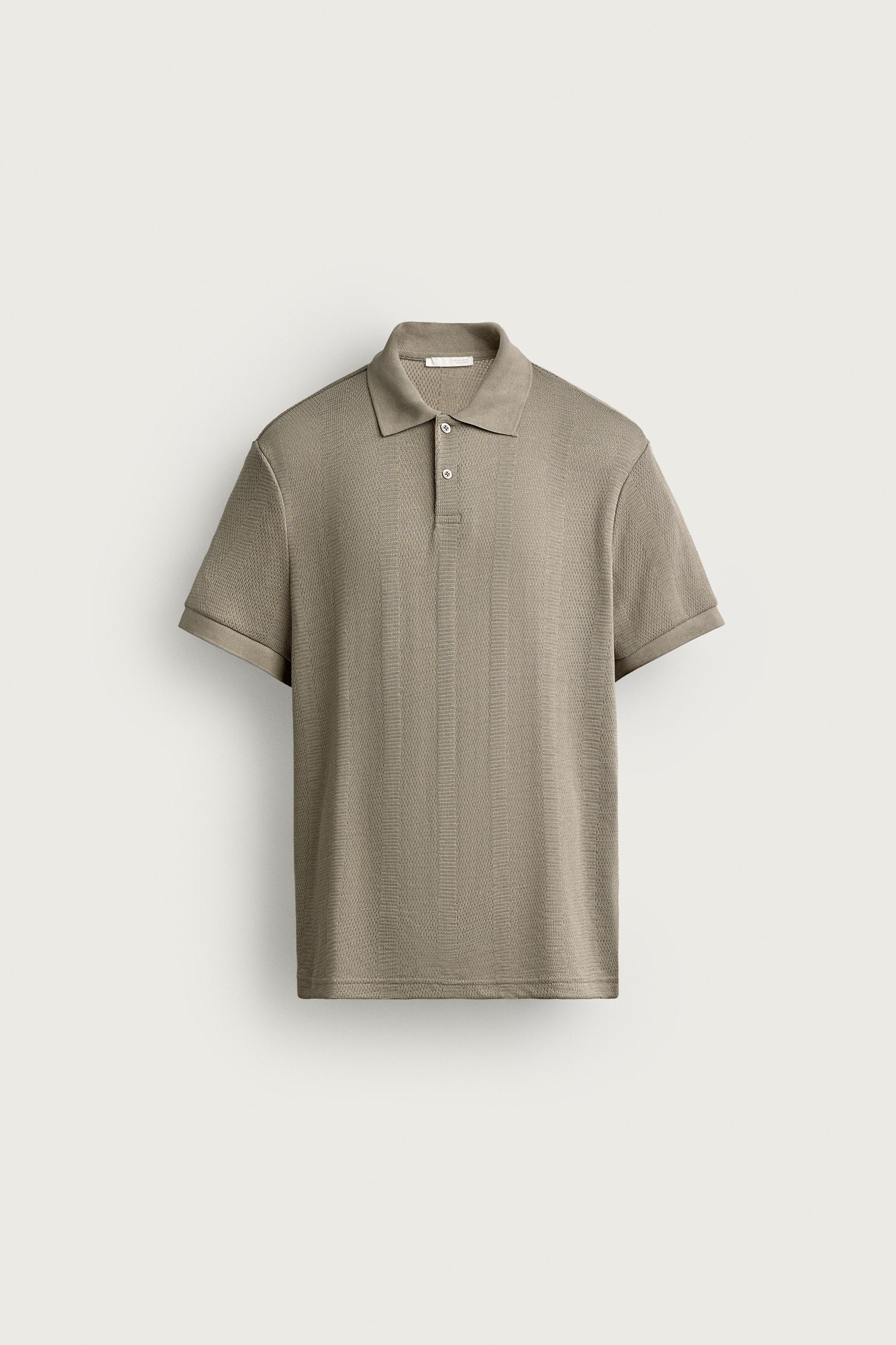 STRIPED JACQUARD REGULAR FIT POLO — taupe brown