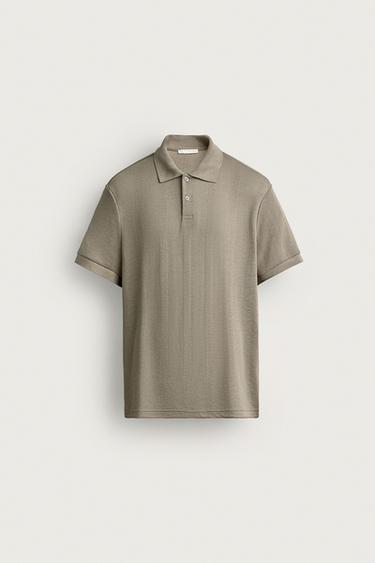 REGULAR FIT STRIPED JACQUARD POLO SHIRT - camel by Zara