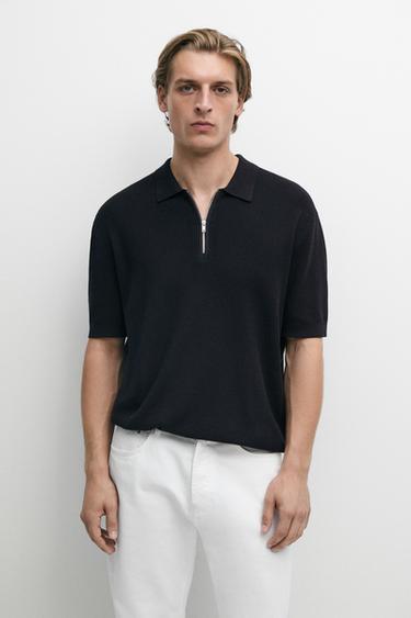 Zara Knit polo sweater with quarter-zip collar - Navy blue