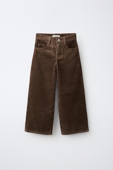 STAR CORDUROY WIDE-LEG TROUSERS - Brown by Zara