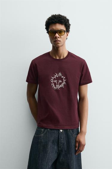Zara COMBINED EMBROIDERY T-SHIRT SAMUEL DE SABOIA X ZARA - Wine