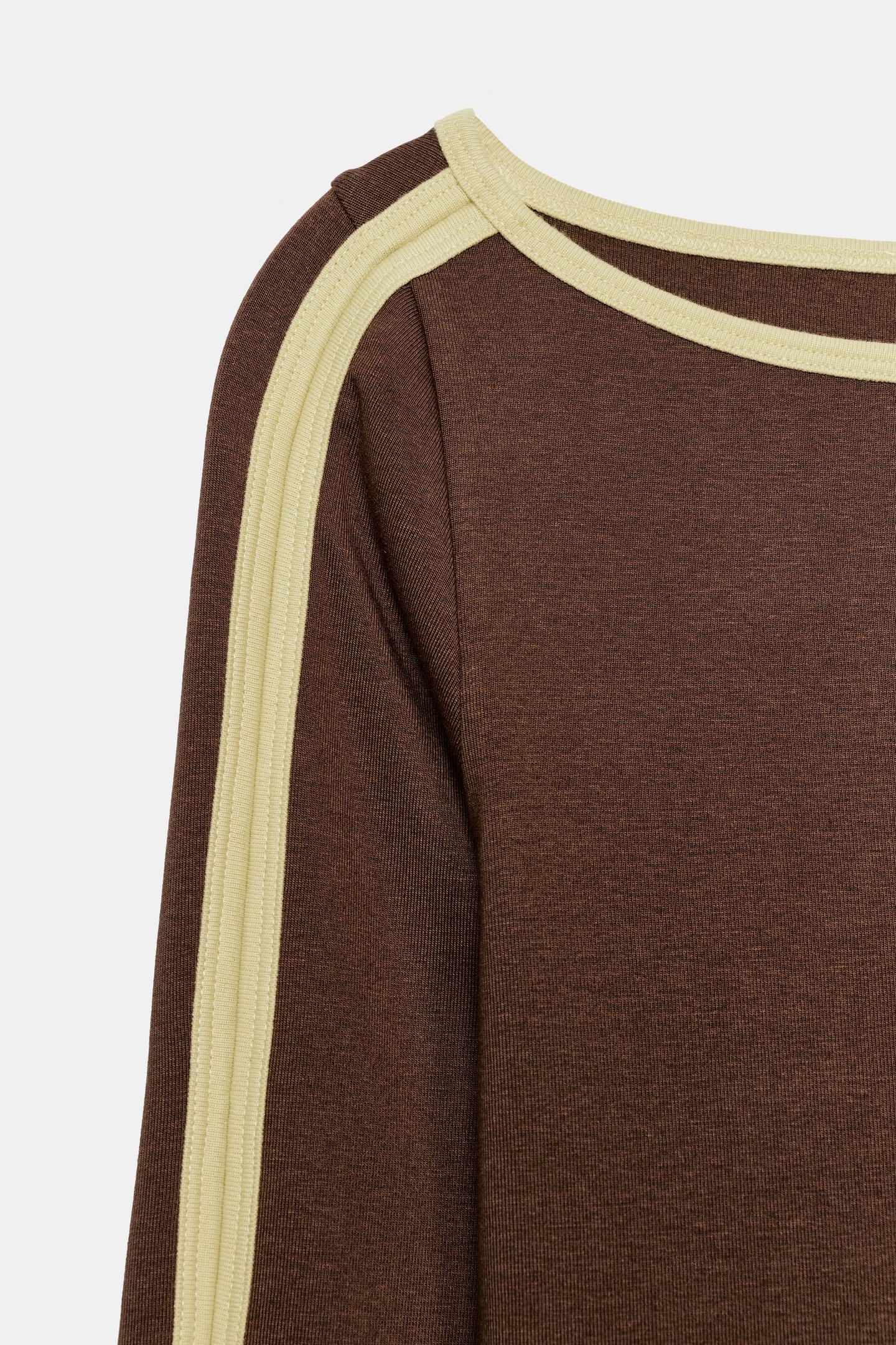 Женская футболка Zara Side Stripe, цвет: Коричневый — фото 8