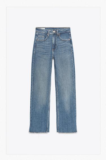 Zara TRF CROPPED FLARE HIGH-WAIST JEANS - Blue