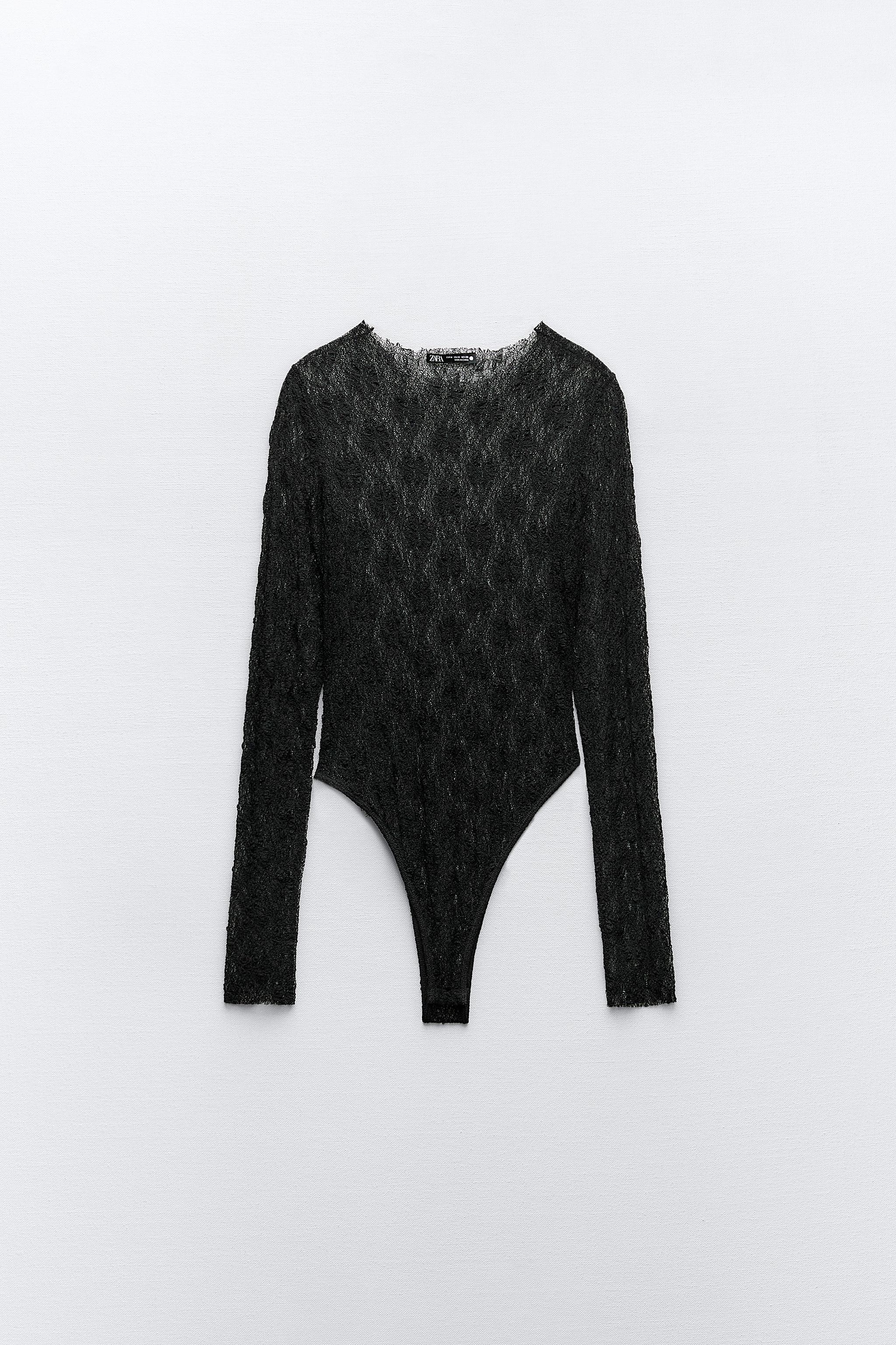 ZARA Wrap Long Sleeve Lace Black Bodysuit Top 5039/860 - M size (new with  tags)