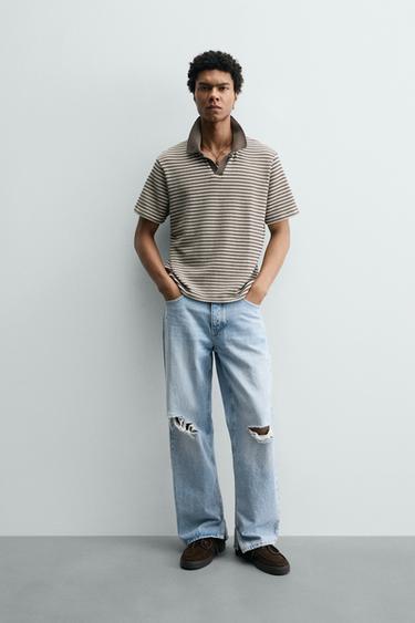 STRIPED TEXTURED POLO SHIRT - striped by Zara - Image 0