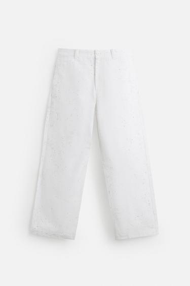PANTALON COUPE LARGE IMPRIMÉ ABSTRAIT - Blanc de Zara - Image 6