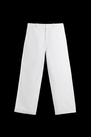 ABSTRACT PRINT WIDE-LEG TROUSERS - White by Zara