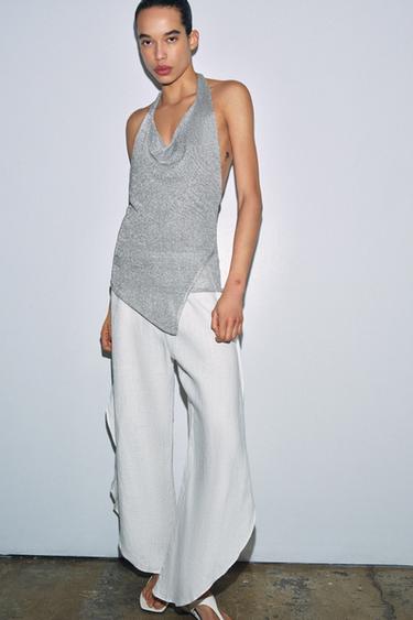 HALTER KNIT METALLIC THREAD TOP - Silver by Zara