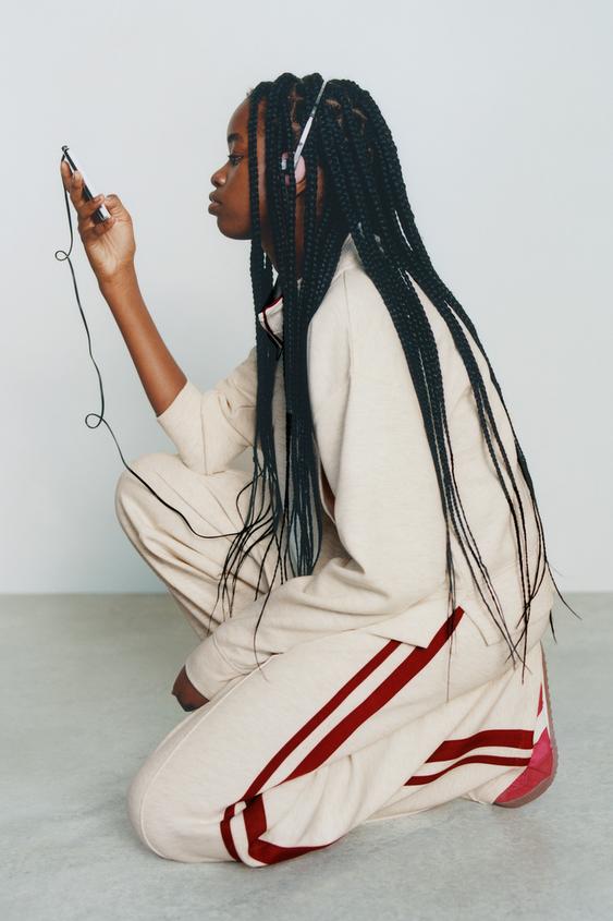 WIDE-LEG TROUSERS WITH CONTRAST STRIPES - Sand / Marl by Zara - Image 0