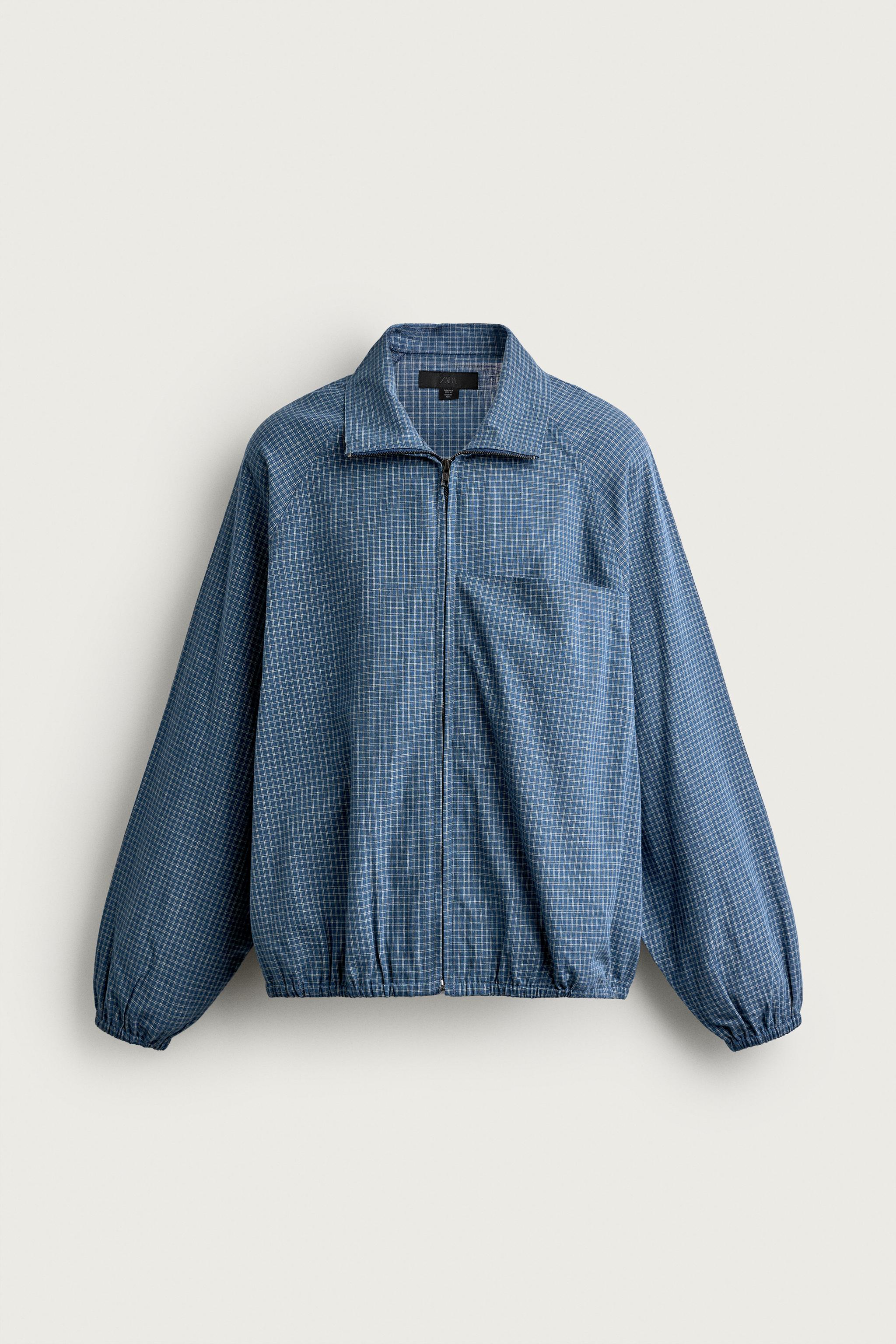 RELAXED FIT PLAID ZIP SHIRT