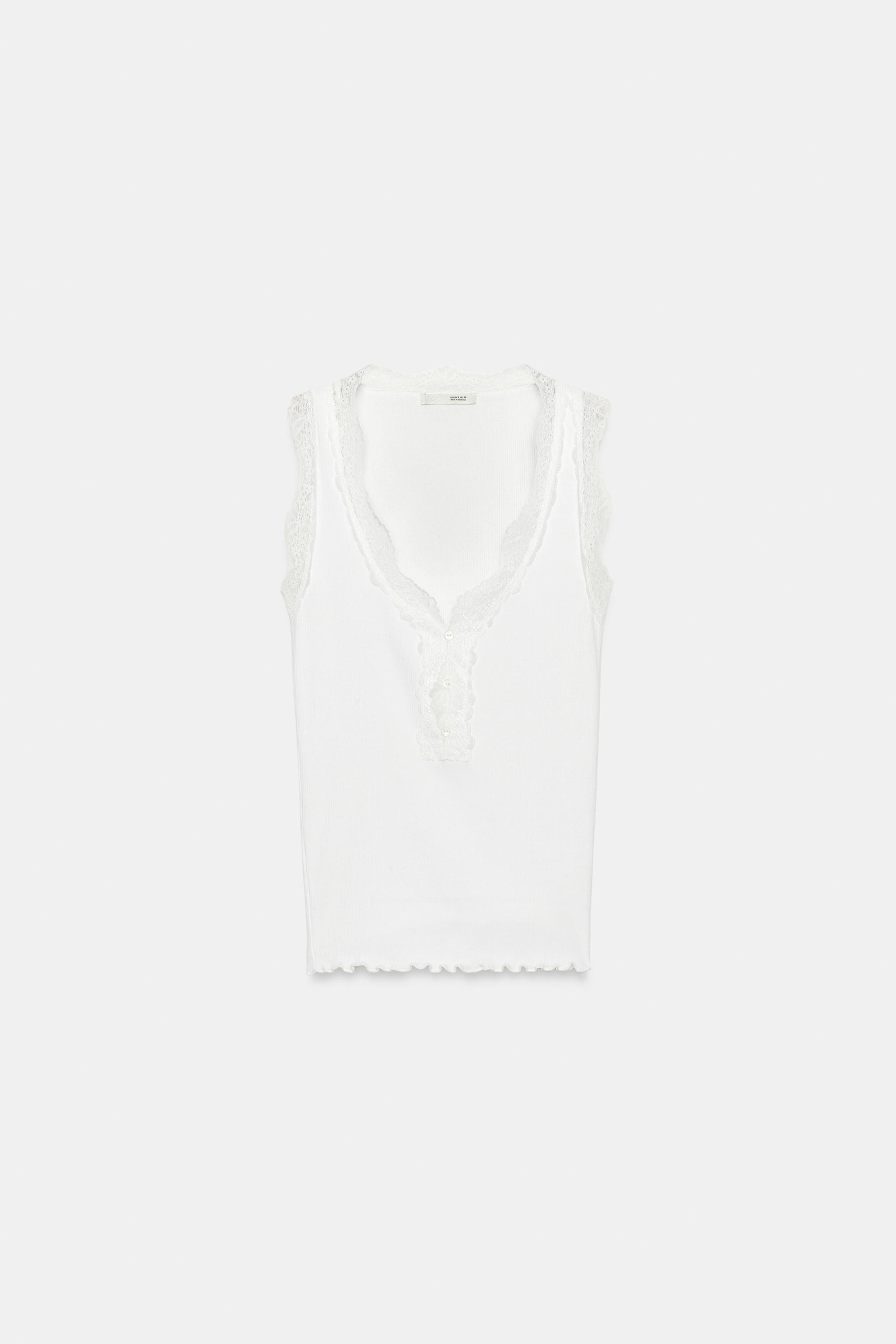 RIBBED LACE T-SHIRT — Oyster-white