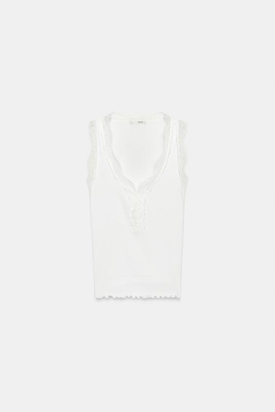 LACE RIB T-SHIRT - Oyster-white de Zara - Imagen 0