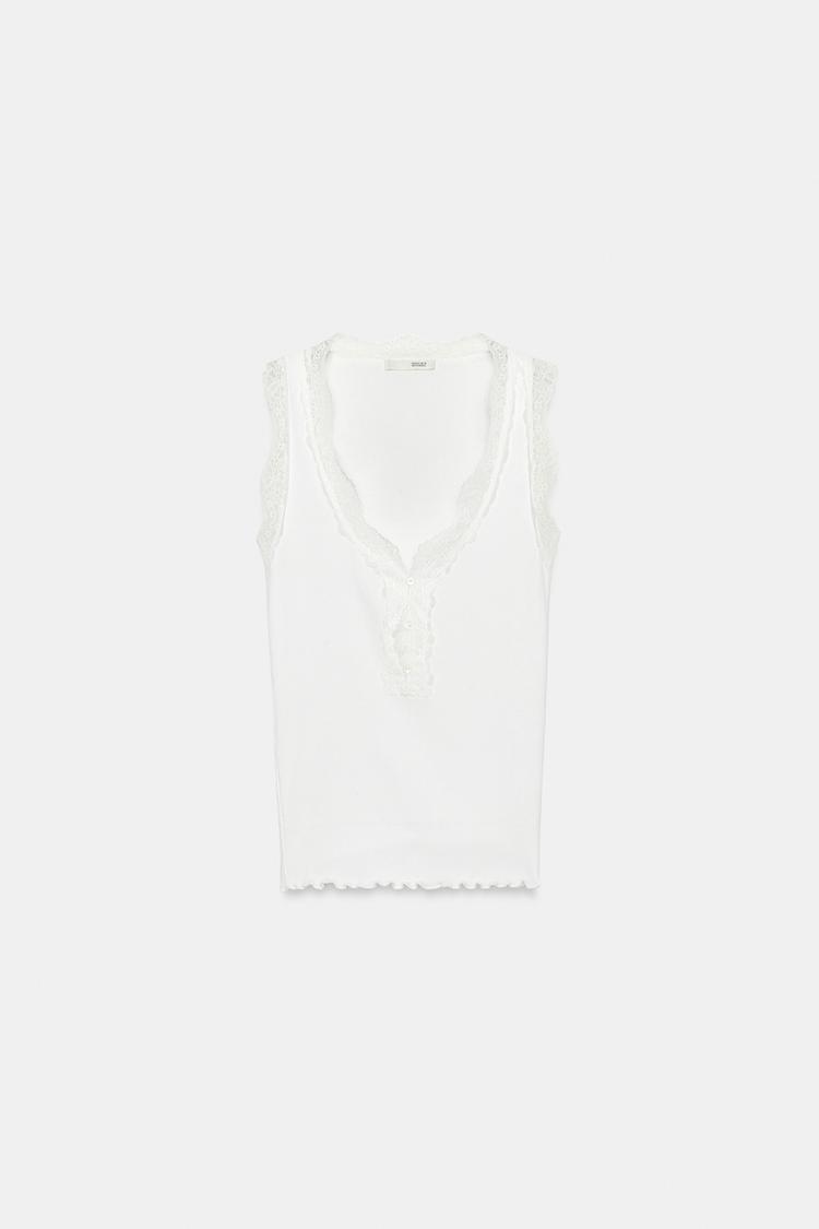 LACE RIB T-SHIRT