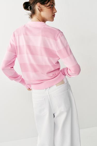 STRIPED POLO CARDIGAN - Faded pink by Zara - Image 5