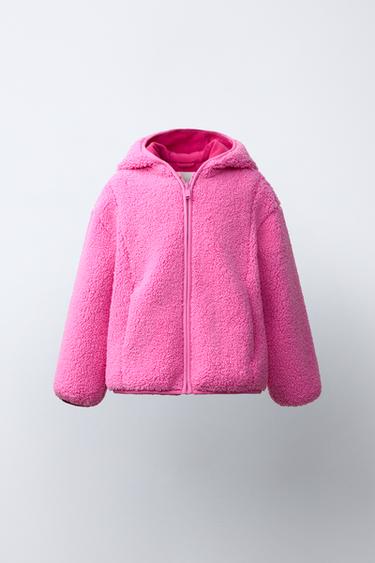 Zara HOODED FLEECE JACKET - Fuchsia