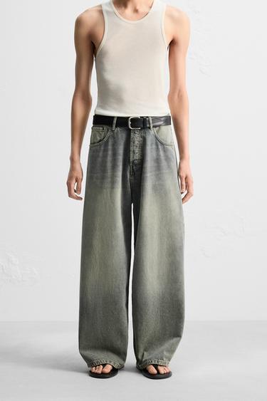 BAGGY WIDE-LEG JEANS - Blue / Green by Zara
