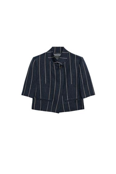 УКОРОЧЕННАЯ КУРТКА В ПОЛОСКУ ИЗ ЛЬНА — ZW COLLECTION — МОРСКОЙ СИНИЙ от Zara