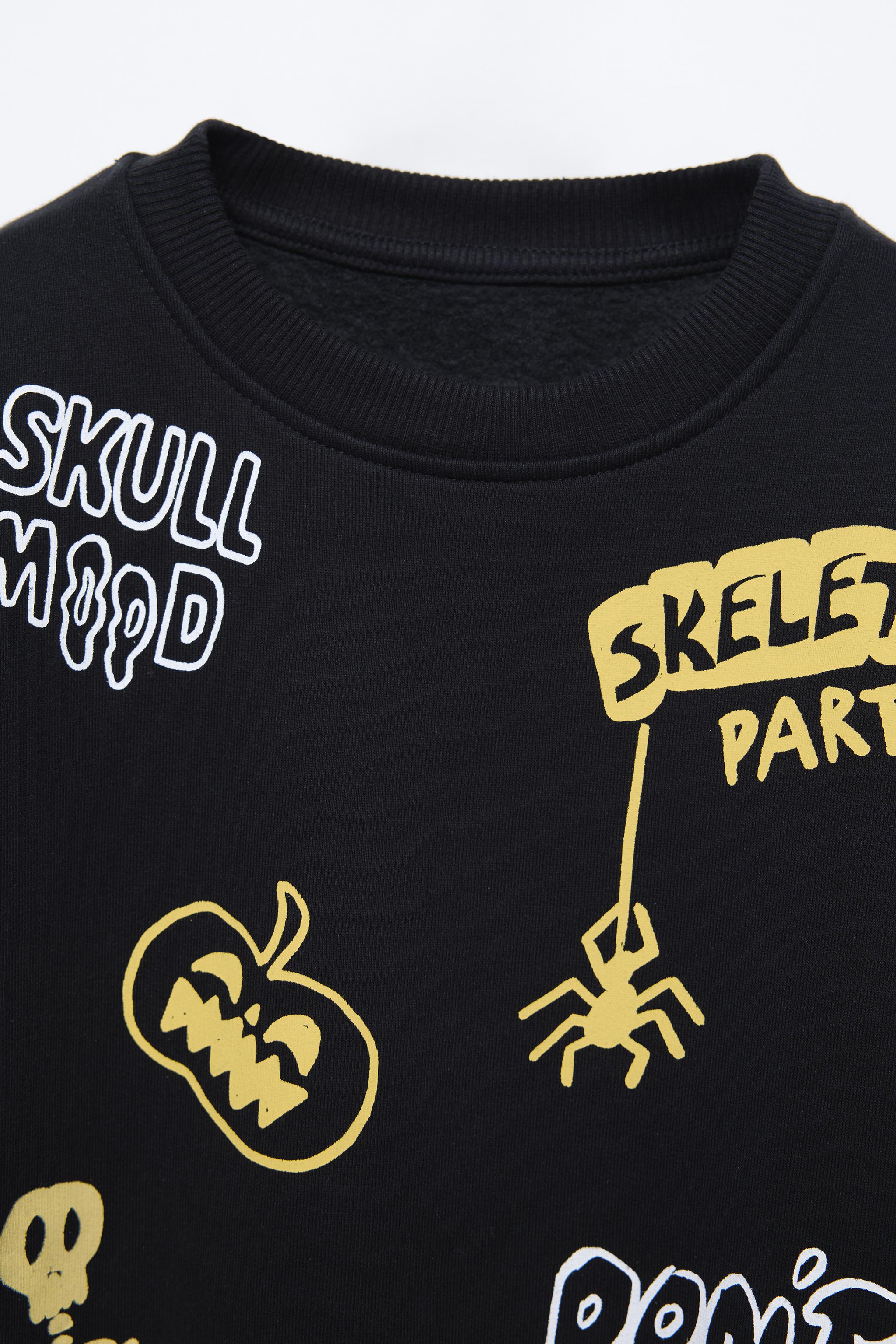 SKULL AND SKELETON PRINT SWEATSHIRT - Black | ZARA United States SKULL AND SKELETON PRINT SWEATSHIRT - Black | ZARA United States