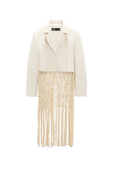 MACRAMÉ CROPPED BLAZER WITH FRINGING