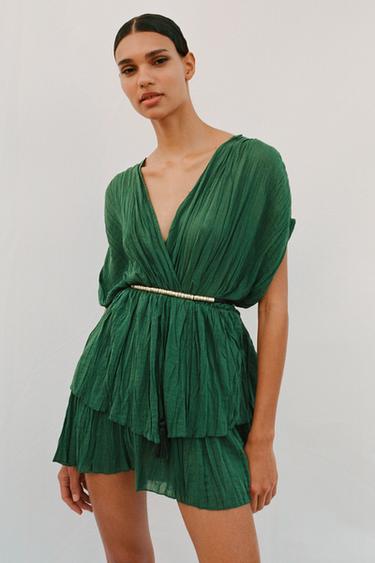 COMBISHORT EFFET PLISSÉ - Vert foncé de Zara