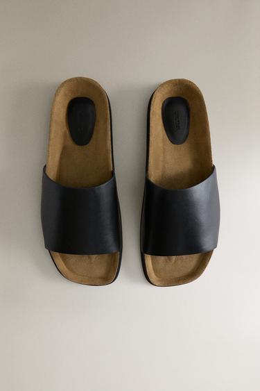 LEATHER SLIDERS WITH SQUARE TOE - Black by Zara - Image 2