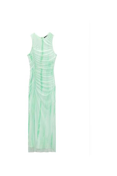 PRINTED TULLE MIDI DRESS