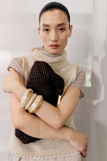 Zara 編織手拿包 - 棕色