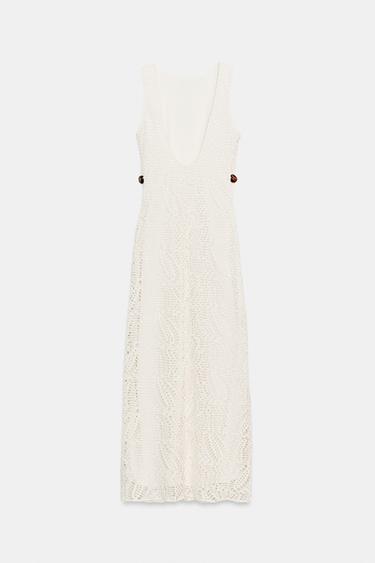CROCHET MIDI DRESS WITH BEADED DETAIL - Oyster-white by Zara - Image 6