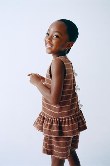 STRIPED TOWELLING T-SHIRT AND BERMUDA SHORTS SET - brown/white by Zara