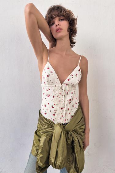 PLEATED STRAPPY TOP - Ecru / Red by Zara - Image 1
