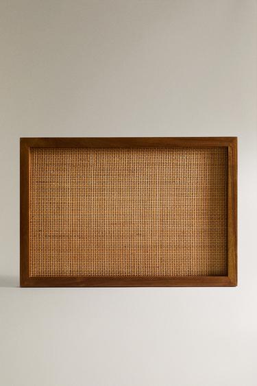 WOODEN RATTAN TRAY - Brown by Zara