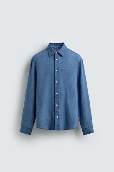 Zara REGULAR FIT 100% LINEN SHIRT - Dark indigo
