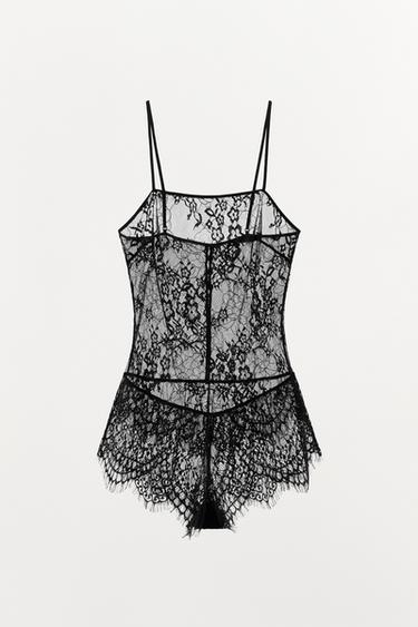 COMBINAISON À BRETELLES EN DENTELLE - Noir de Zara - Image 4