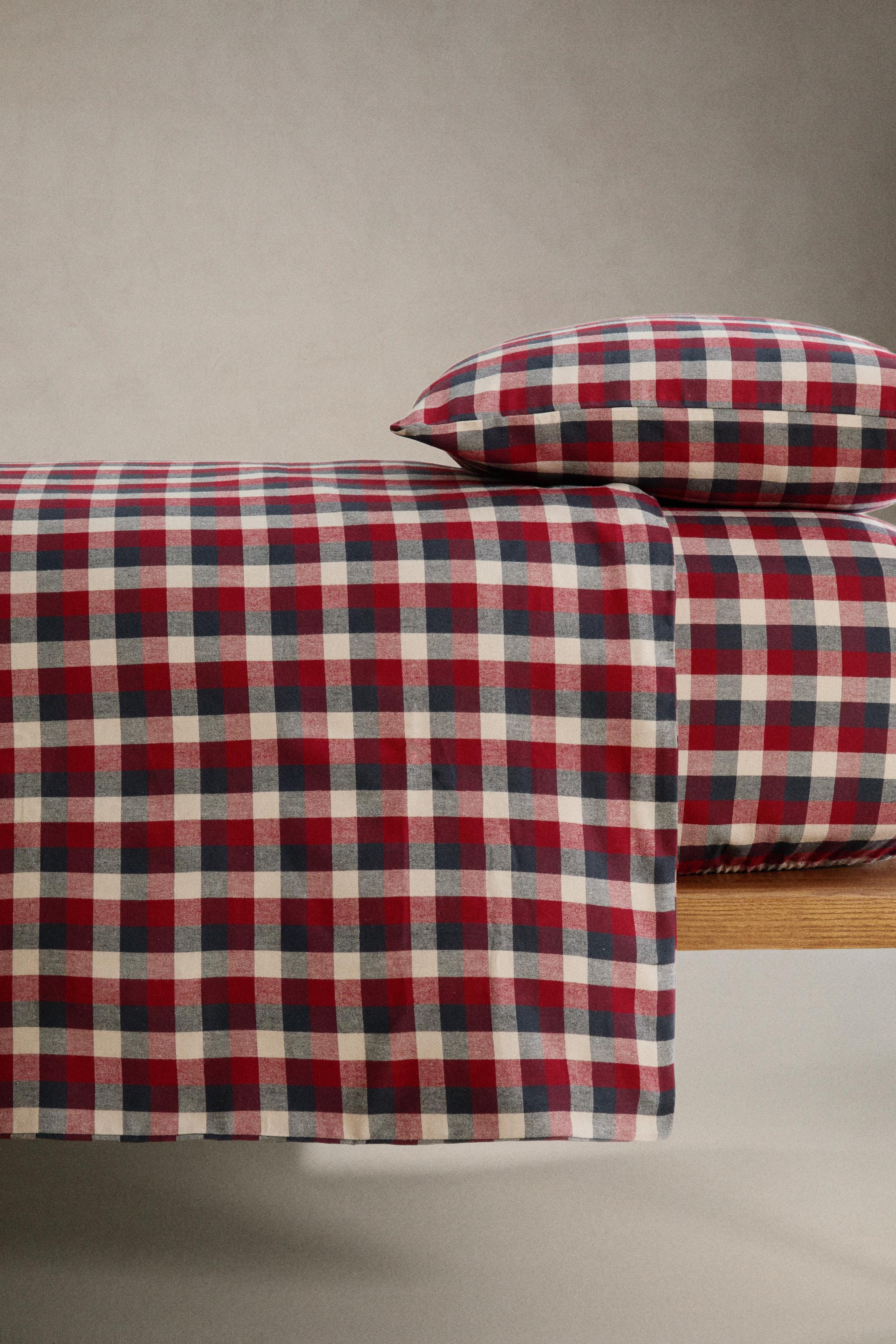 HOUSSE DE COUETTE FLANELLE COTON CARREAUX TARTAN NOËL