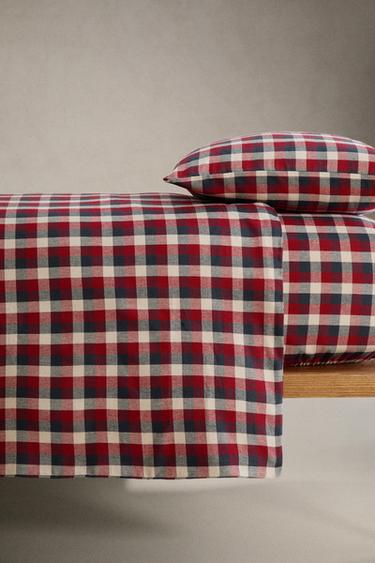 CHRISTMAS TARTAN COTTON FLANNEL DUVET COVER - Ecru by Zara - Image 2