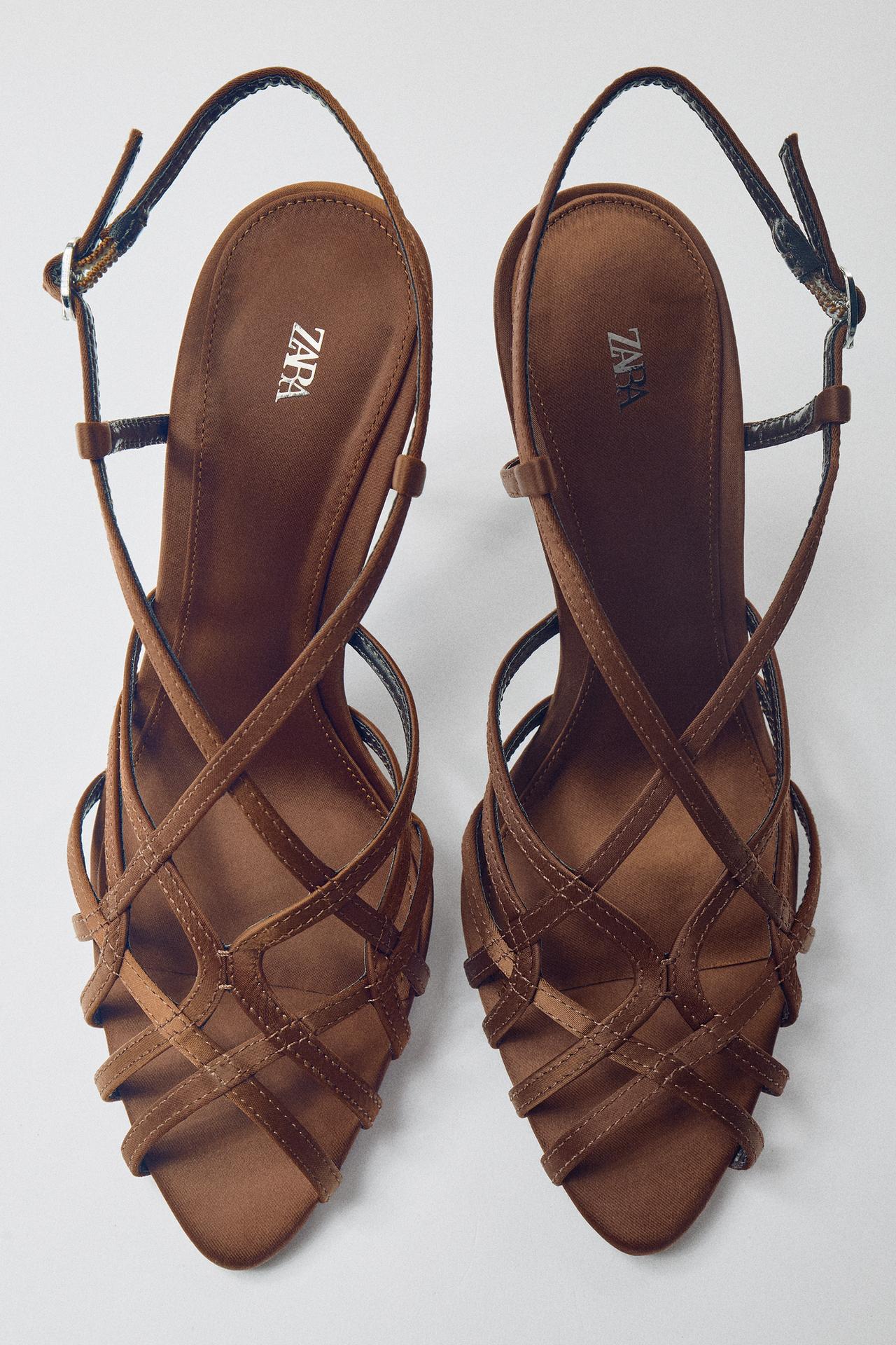 STRAPPY HIGH-HEEL SANDALS — Brown