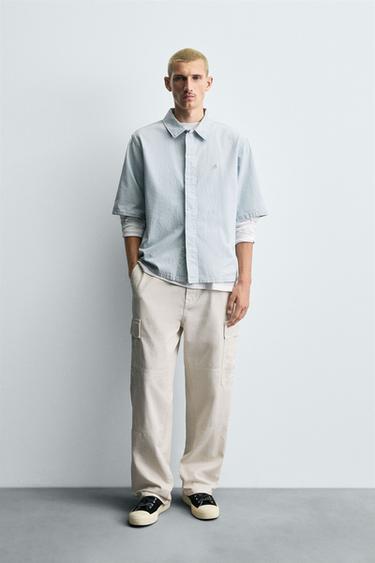 Zara STRAIGHT FIT CARGO PANTS - Stone